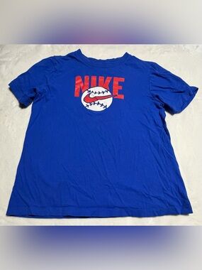 Nike Royal Blue Tee with Red Logo and White Baseball Graphic